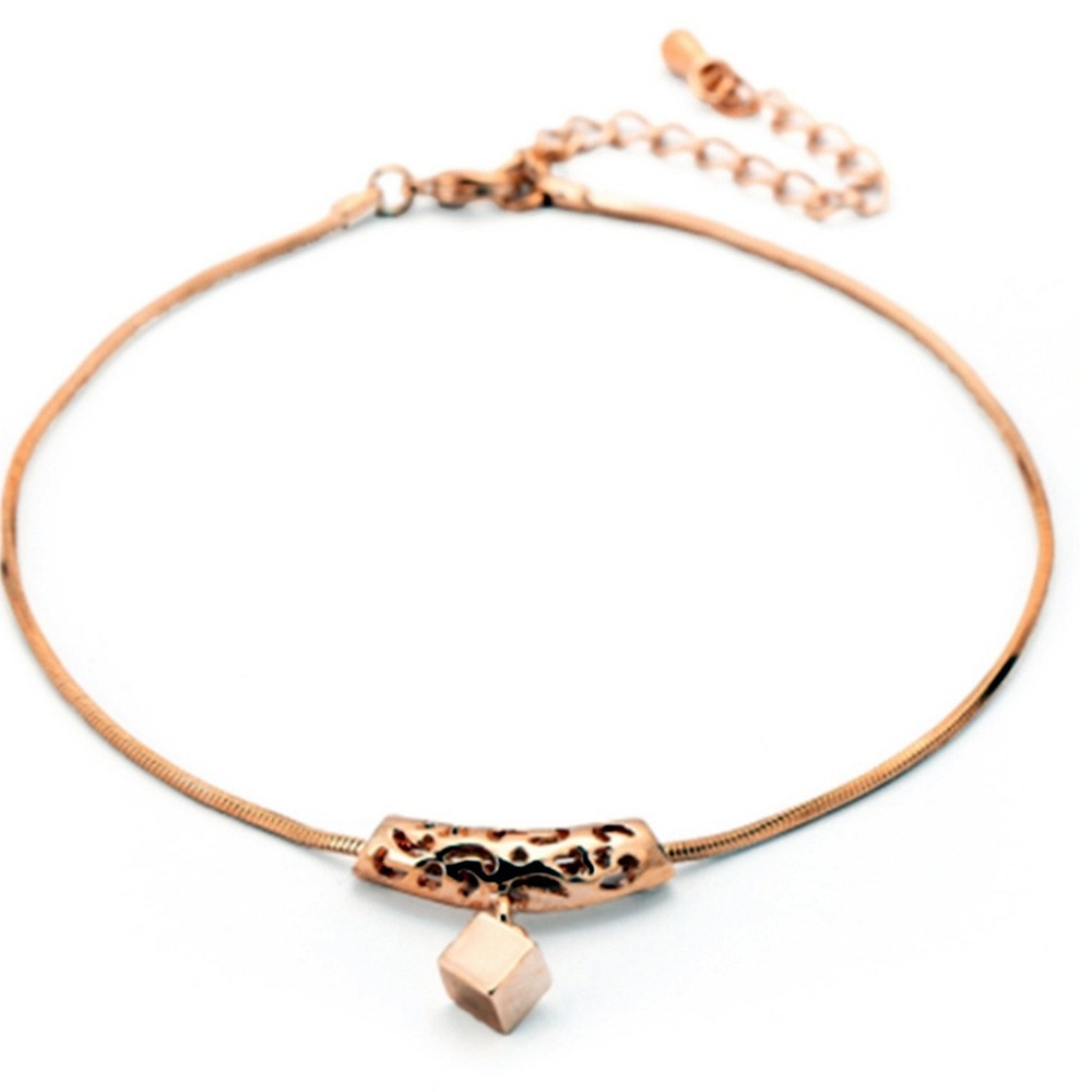 Gold Cube Charm Ankle Bracelet